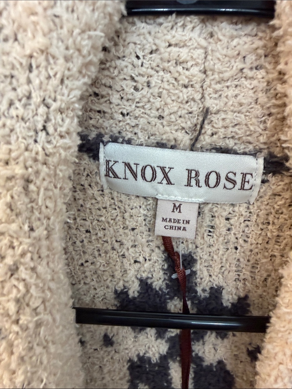 Knox Rose Plush Aztec Shawl Cardigan - Cream & Dark Brown - Picture 3 of 5